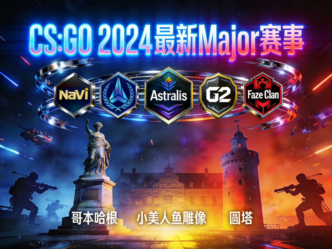 CS:GO最新Major赛事宣传海报，突出参赛战队与举办城市
