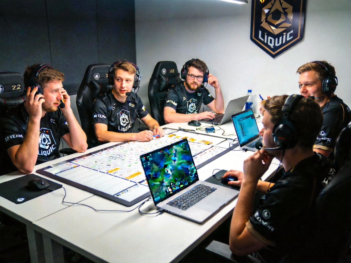 Team Liquid电竞俱乐部DOTA2分部选手在训练基地讨论战术